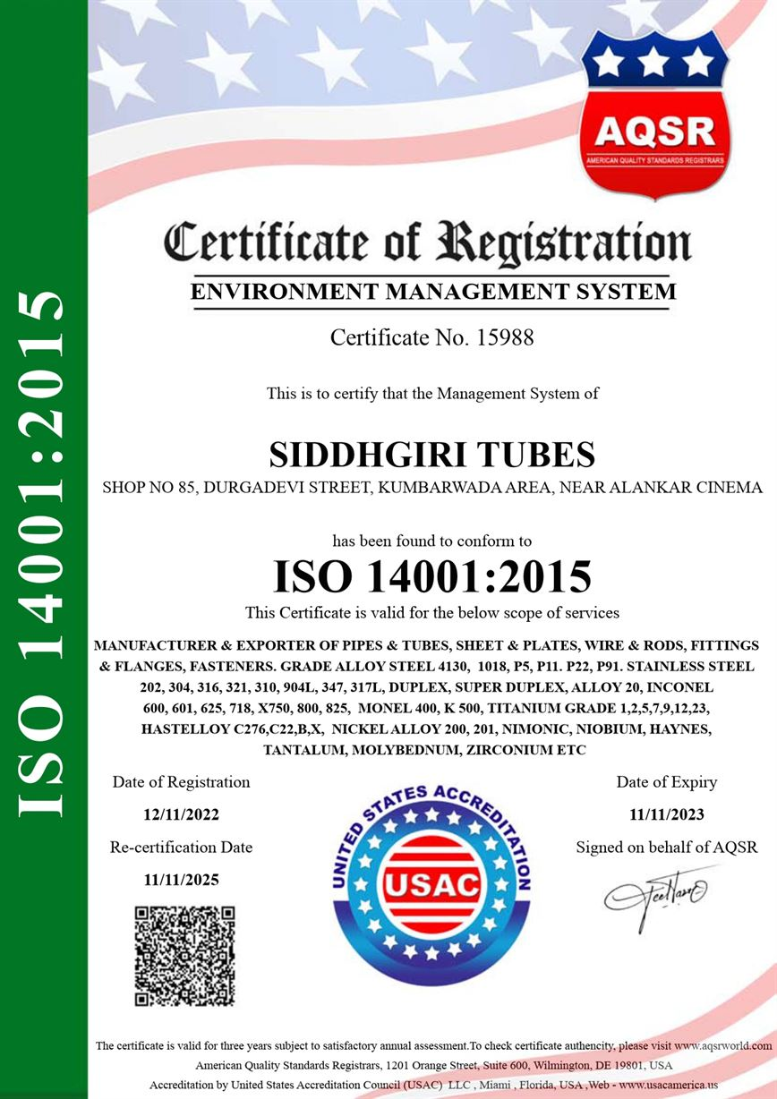 ISO 14001:2015 certificate