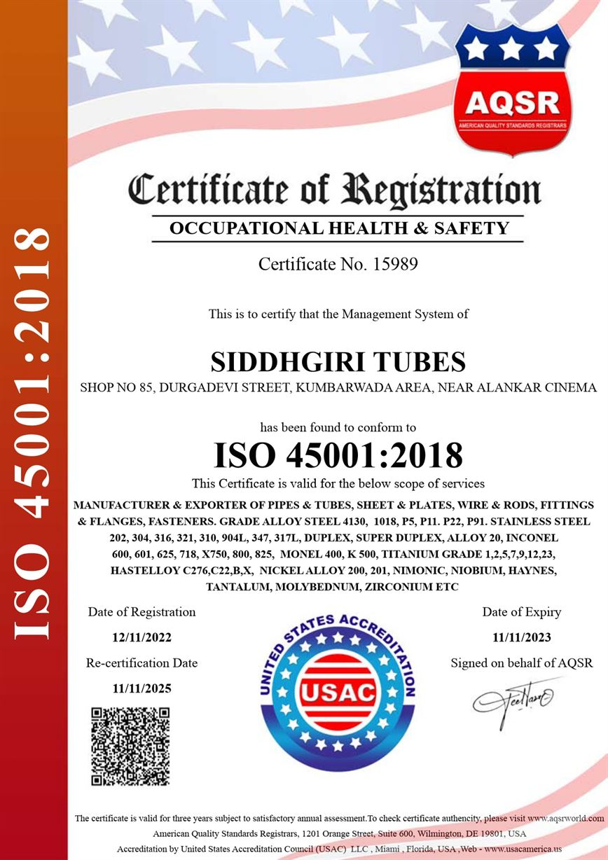 ISO 45001:2018 certificate